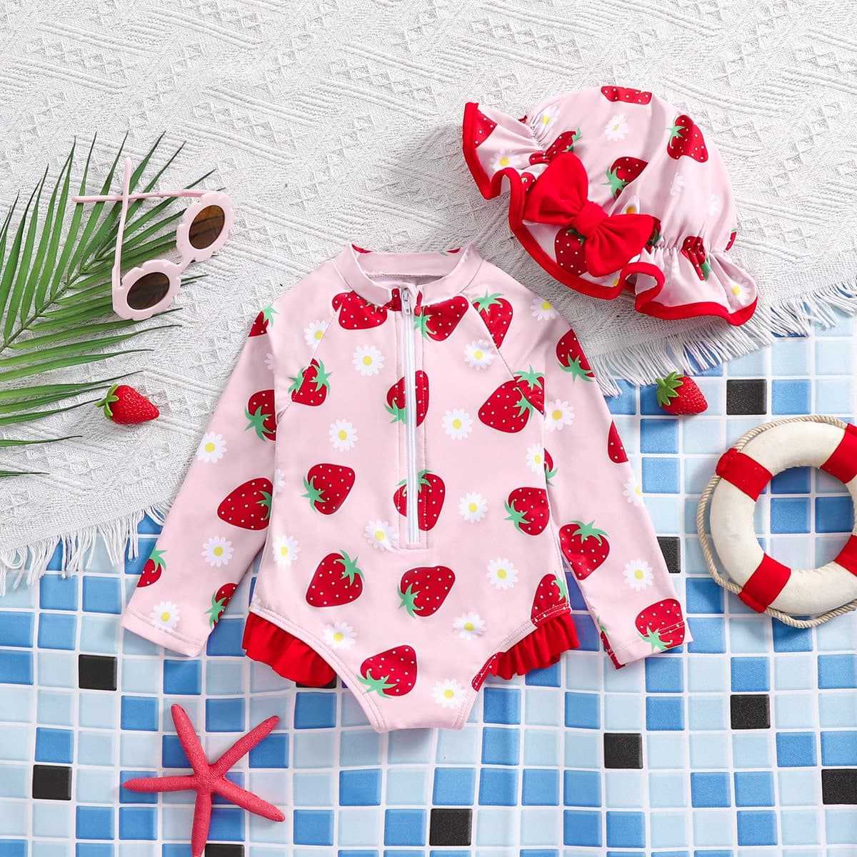 One-Piece Swimsuit Girl Long-Sleeved Quick-Drying Sun Protection Girl Infant Baby Swimsuit Children Cartoon Swimsuit Suit