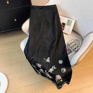 Real Shot of New Chinese Style Ethnic Style Heavy Jacquard Embroider Comfortable Slim Fit Improved Han Dynasty Classical Skirt