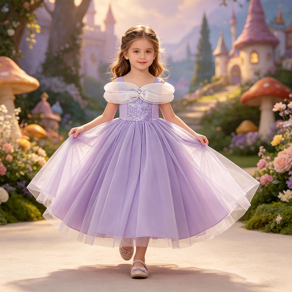 Amazon cosplay Cinderella princess dress for girls, Cindy princess performance costume, strapless off-shoulder gown