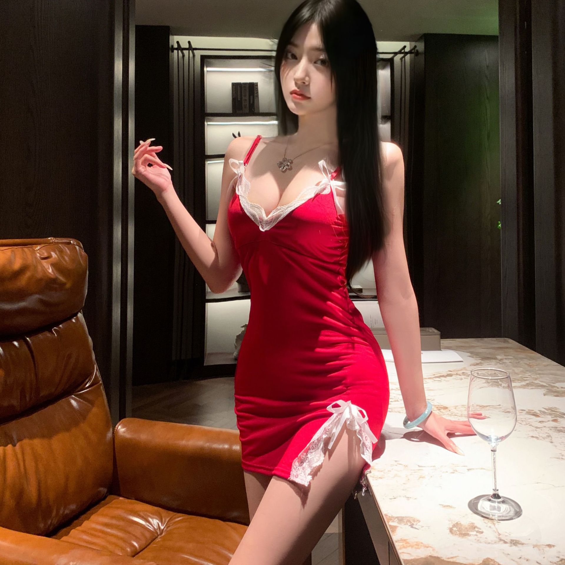 나이트가운 1361 와인 레드