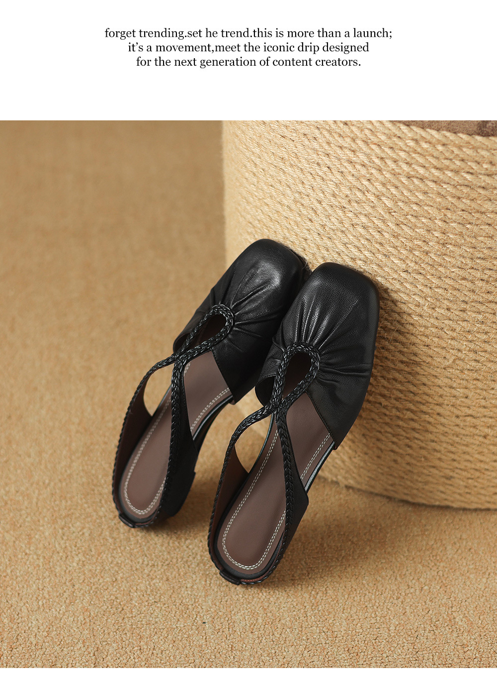 Dép sandal nữ quai chữ V đế bệt mũi tròn phong cách đơn giản — đen chi tiết 17