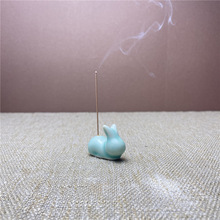 【碧玉绿呆萌兔子陶瓷香插】家用线香插茶宠摆件陶瓷香炉香薰