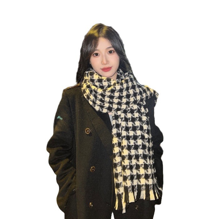 Koreanischer High-End-Qianniao-Gitterquasten-Frauen-Ich-Mitation-Kaschmir-Doppelseitiger länglicher warmer und modischer Schal,_voghion.com