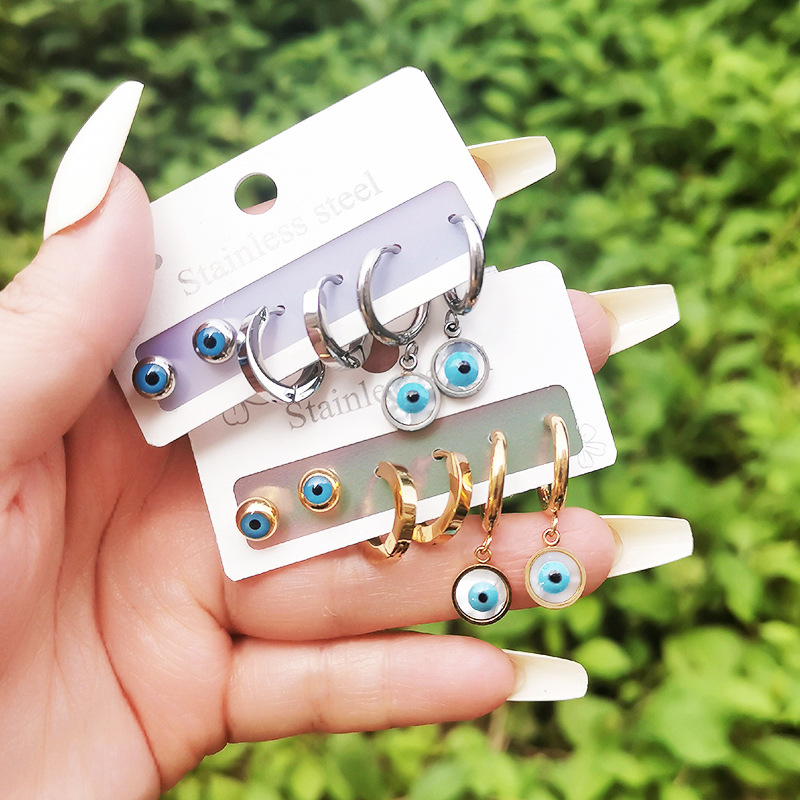 Fashion Devilu0027S Eye Titanium Steel Drop Earrings 3 Pairs