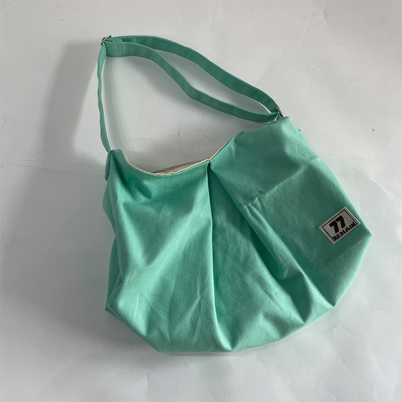 【原创设计】港风小清晰褶皱云朵帆布袋 青绿12安纯棉文创挎包袋