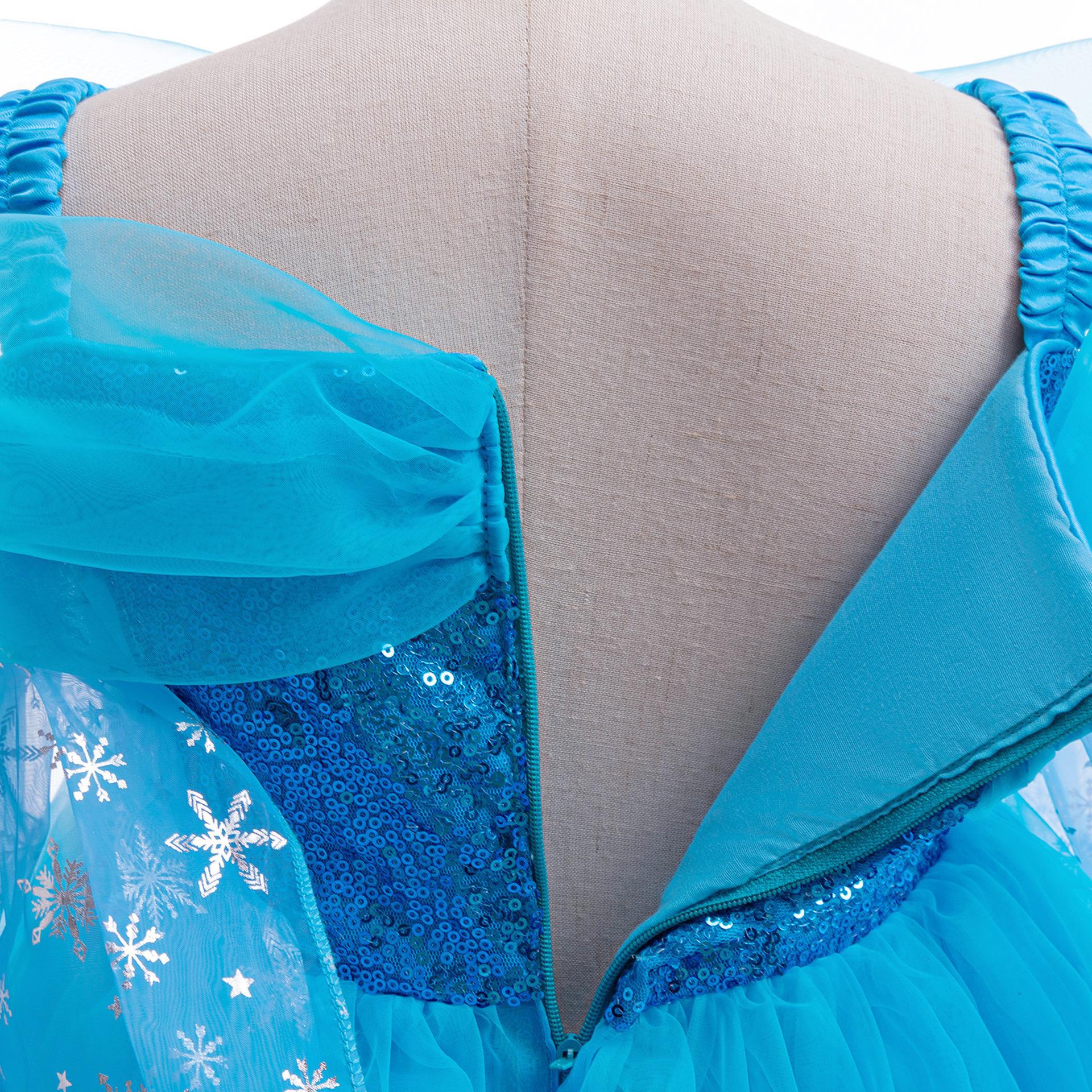 Ropa de niños nuevo vestido de princesa de nieve, vestido de chapa, vestido de vestido largo, vestido de niños