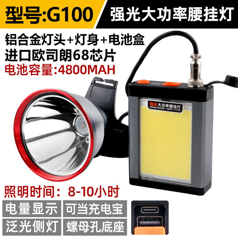 Cañón láser Luz de pesca nocturna Faros de alta potencia Luz fuerte Carga al aire libre Ultra brillante Linterna de largo alcance Lámpara de minero de batería de litio