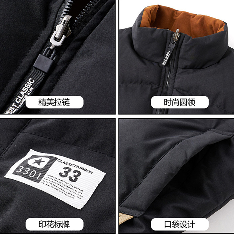 Comercio exterior transfronterizo bolsas de plumón ropa de algodón caballo clips marca de moda grupo grueso doble cara vestir ropa de pan chaleco casual personalizado