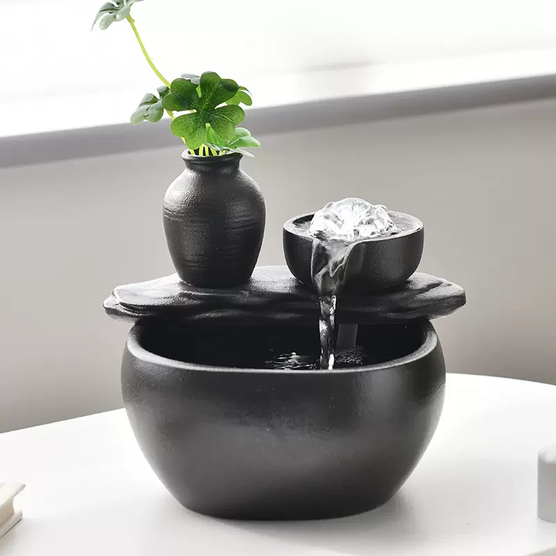 小型陶瓷风水招财流水球喷泉摆件居家客厅电视柜茶室书桌面装饰品