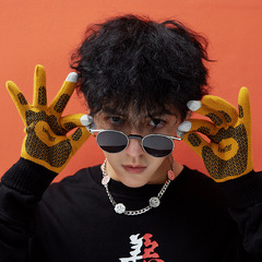 Men's Autumn/Winter Wool Knit Gloves, Outdoor Warm Touch Screen Fashion Trendy Fleece Riding Driving Korean Style DZ77