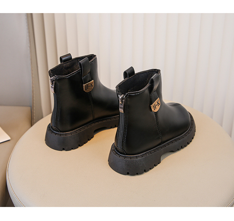 Mädchen Martin Boots - Schwarze Lederstiefel Für Kinder_voghion.com