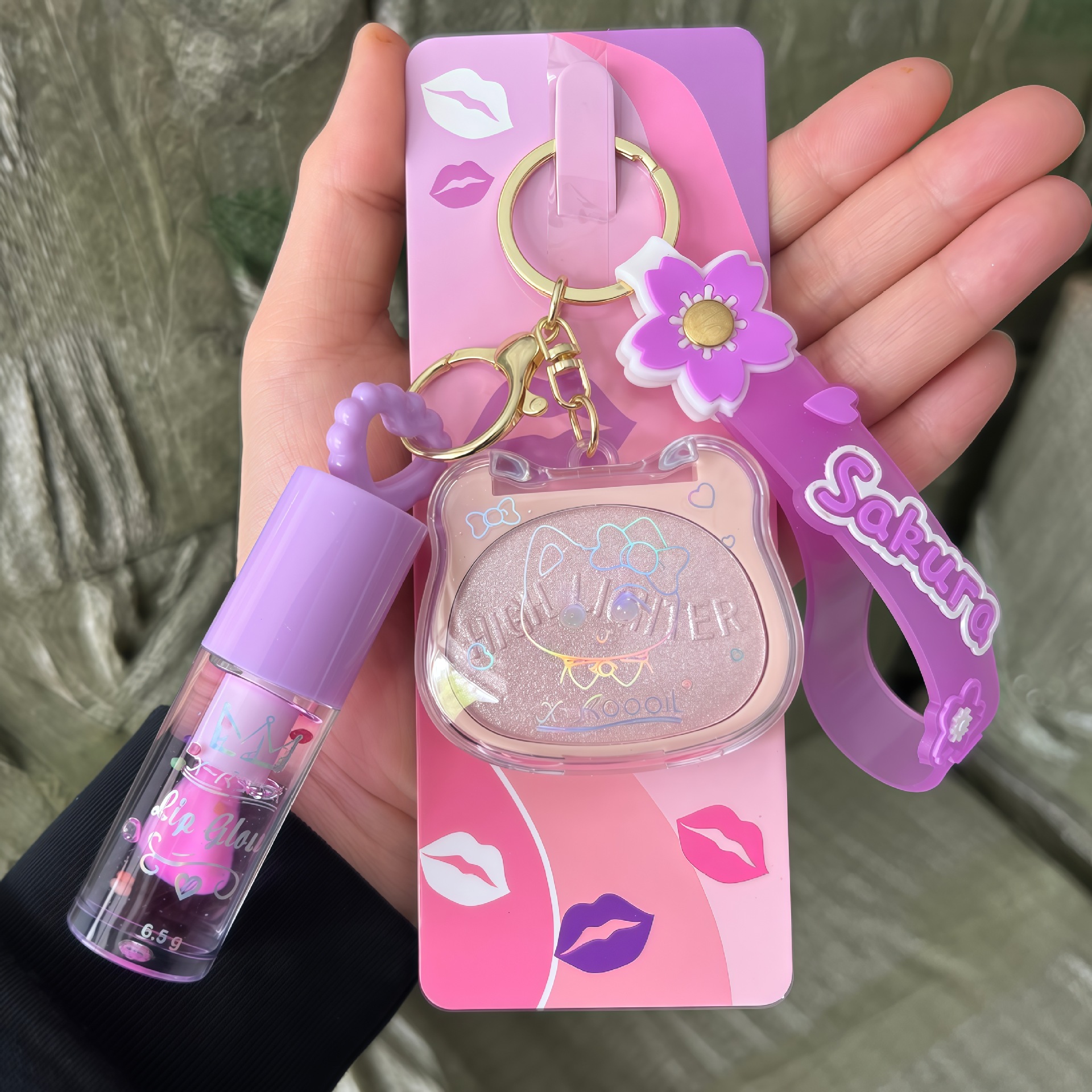 Juego de Iluminador y Contorno Facial con Llavero Polvo Iluminador para Maquillaje Facial