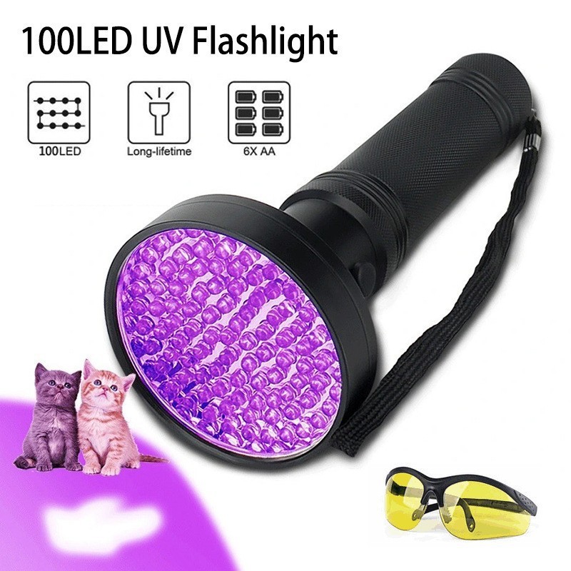 100LED UV linterna púrpura fluorescente agente de detección lámpara UV desinfección tabaco y vino anti-falsificación Escorpión