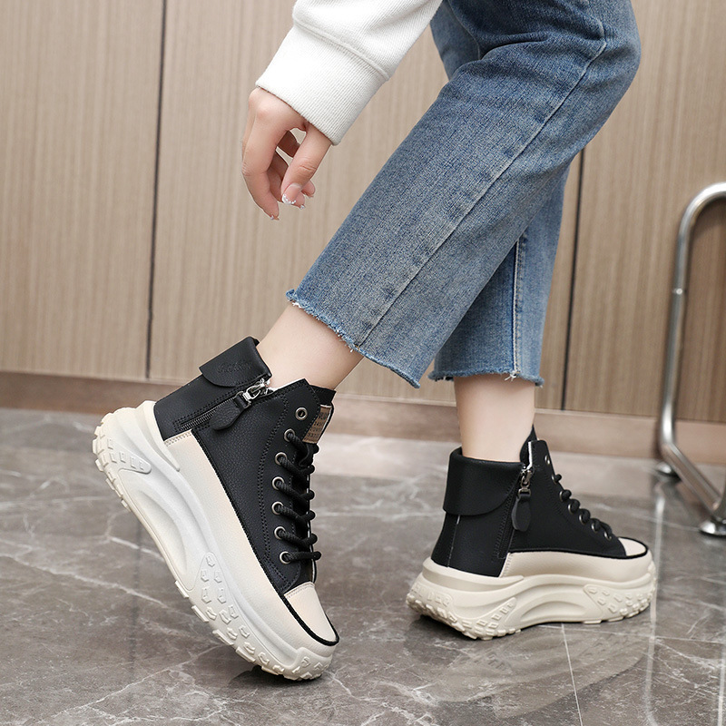 ZY0011 zapatos de alta altura para mujeres de otoño nuevos zapatos de mujer zapatos de cabeza redonda con suela gruesa de altura zapatos de skate casuales callejera