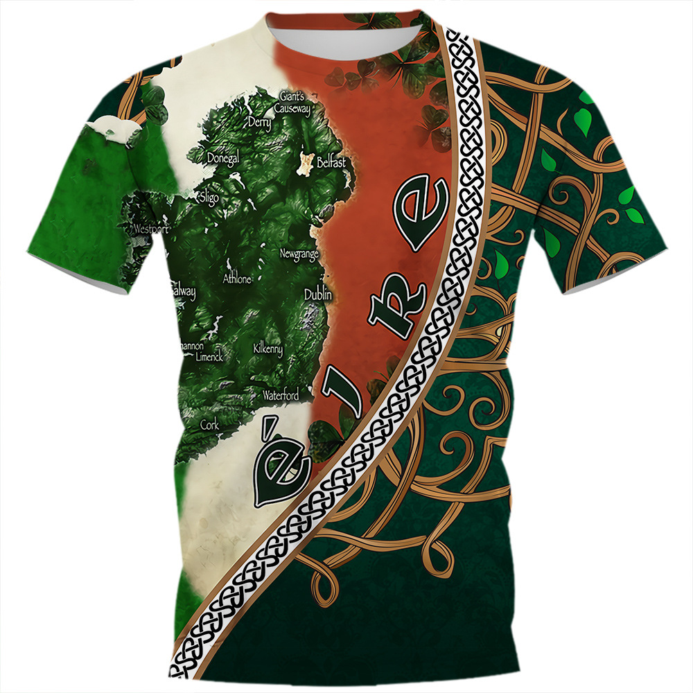 Camiseta vendedora caliente transfronteriza Día de San Patricio 3D Impresión digital camiseta adolescentes hombres cuello redondo manga corta top