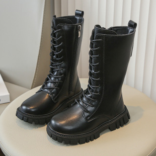 Girls High Boots Princess Western Style Boots Spring and Autumn 2024 New Leather Boots Children's Summer Performance Martin Boots