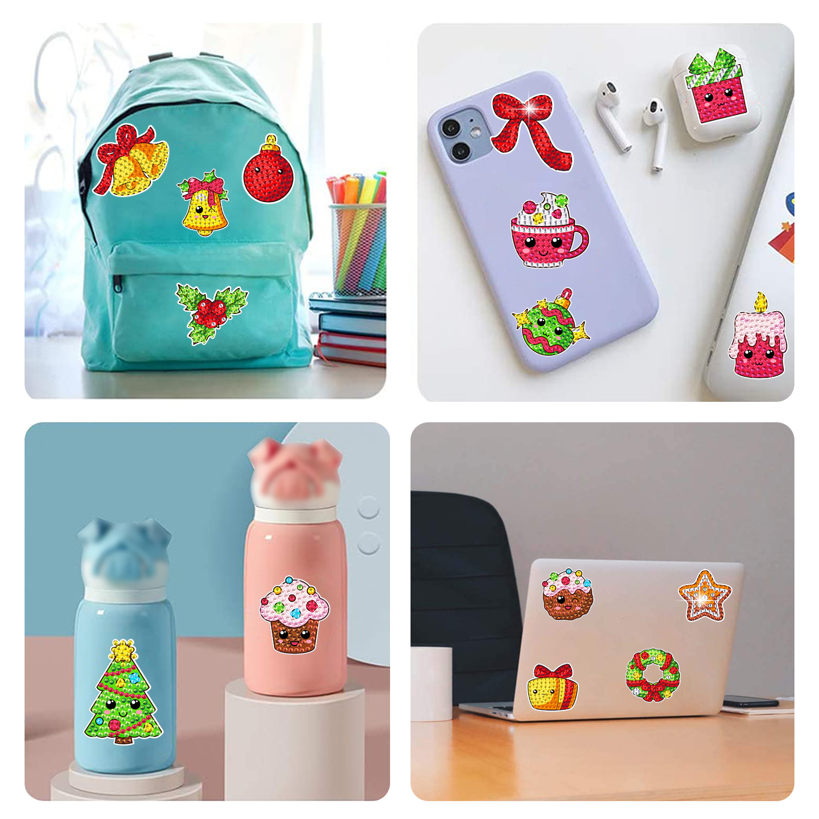 Ventas calientes de decoración de Navidad pintura de diamantes pegatinas DIY aleatorias pegatinas de mural pegatinas hechas a mano cristal brilante