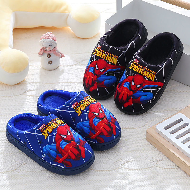 Children's Cotton Slippers for Older Kids, Winter Cartoon Non-Slip Warm Indoor Home Slippers with Heel Cover for Boys and Girls Trendy