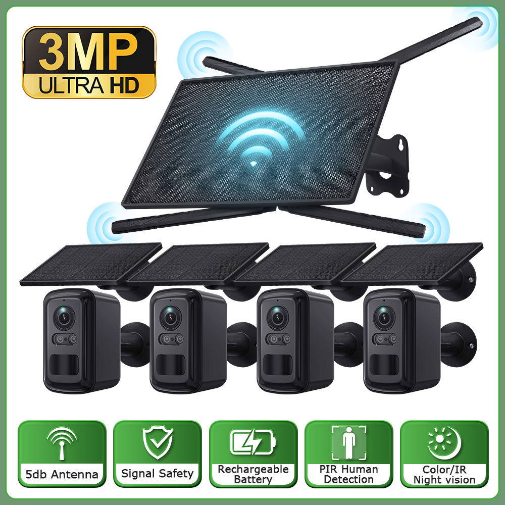 Cross-Border New Product Solar Router Low-Power Camera Monitoring Set 3Mp High-Definition Outdoor Wireless Wifi