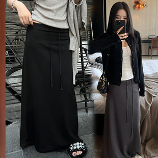 Pregnant Women's Skirt Spring and Autumn High Waist Long Drawstring Non-supporting Belly Skirt 2025 Spring A- line Slimming Long Skirt