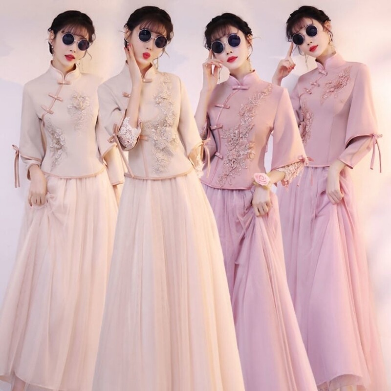 Chinese-Style Bridesmaid Dresses with Long Sleeves 2026 Spring and Summer New High-End Wedding Bridesmaid Group Sister Dresses Chinese Style Sister Dresses Chinese-Style Bridesmaid Dresses with Long Sleeves 2026 Spring and Summer New High-End Wedding Bridesmaid Group Sister Dresses Chinese Style Sister Dresses