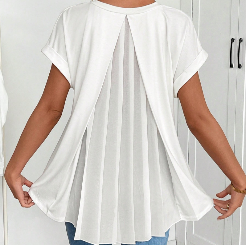 Women's Clothing Spring Women's Cross Border Top V Neck Short Sleeve Pleated Fashionable And Stylish Women's Clothing_ecoleips.com