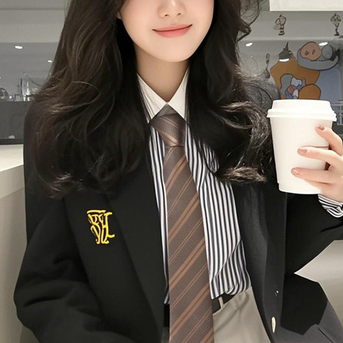 Brown Retro Lazy No-Zip Tie for Women Coffee Color Striped Handmade Tie with Men's Shirt Accessory College Style