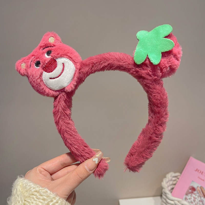 ネットセレブイチゴクマぬいぐるみヘッドバンド女性用秋冬かわいい洗顔ヘッドバンドヘアバンド外出用多用途ヘアアクセサリーヘアピンバッチ|undefined