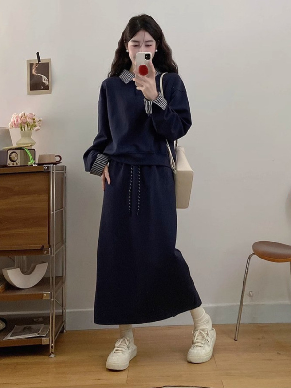 假两件卫衣连衣裙子女早秋季2025新款韩系流行穿搭一整套长裙套装|undefined