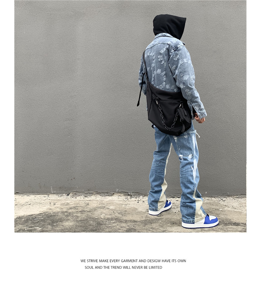 Description Picture 4 of itemFashion Patchwork Washed Blue Baggy Flare Jeans Pants Men Clothing Straight Loose Vintage Old Denim Trousers Pantalones Hombre