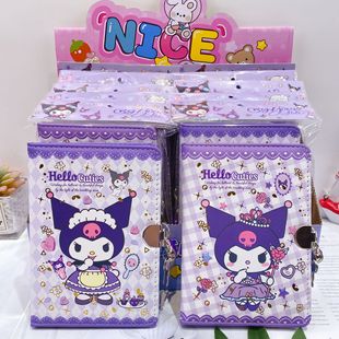 New Sanrio Pu Leather Notebook with Lock, Cute Cartoon Kuromi High-Value Notepad, Color Page Notebook