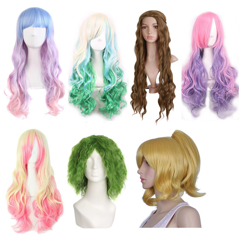 European and American Gradient cosplay Anime Wig COS Harajuku Wind Color Women's Long Curly Hair Lolita Wig Clearance