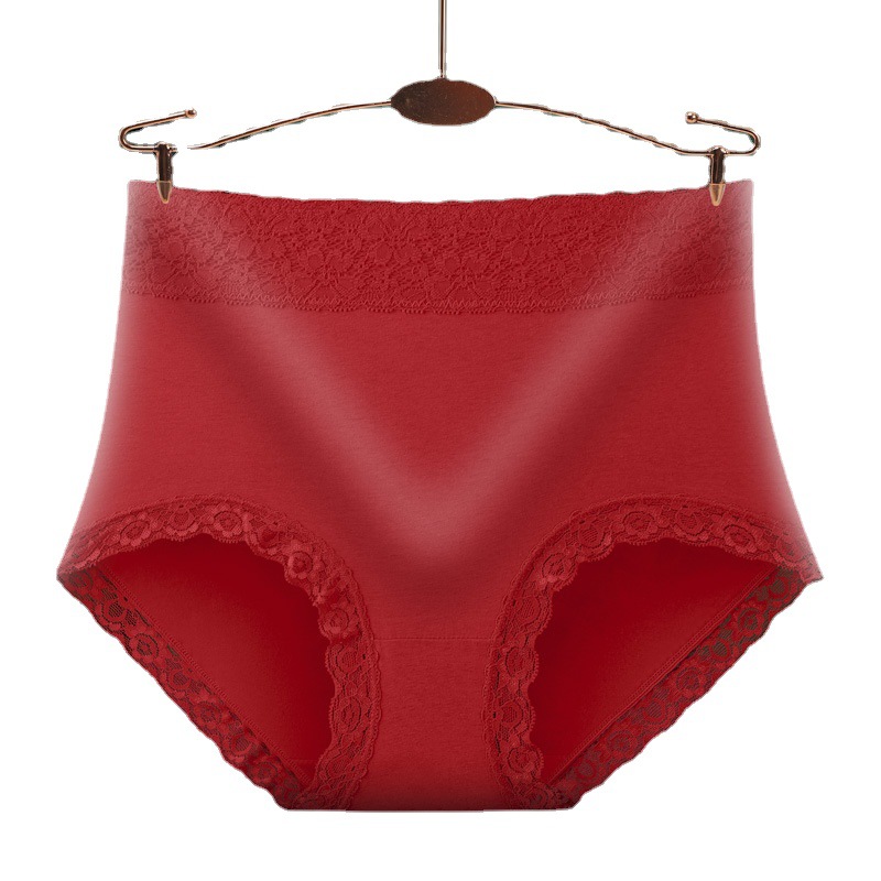 Cintura alta vientre contracción cadera elevación no rizado color sólido más tamaño ropa interior de mujer suave transpirable borde de encaje calzoncillos en stock