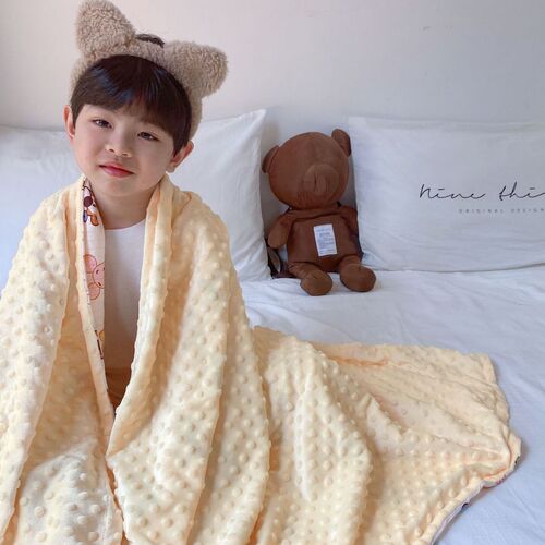 Summer and autumn thin children's jellybean rug 100% cotton embroidered breathable double-layer cover blanket air-conditioned room small comfort push car blanket