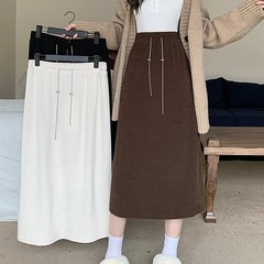 实拍2025秋装胖mm大码女高腰遮胯显瘦半身裙百搭松紧腰a字裙61805