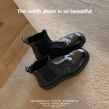 全牛皮 葡萄妈真皮马丁靴女水洗马皮褶皱烟筒弹力切尔西靴短靴女