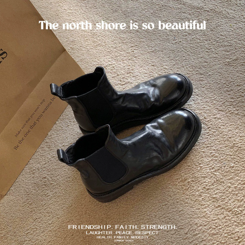 Женские ботинки Мартин из натуральной цельной кожи, ботинки челси из состаренной кожи с эффектом морщин, короткие женские ботинки.