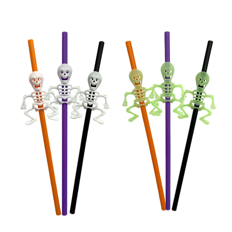 Decoración de fiesta de Halloween transfronteriza creativa paja de plástico color fluorescente esqueleto puppy paja
