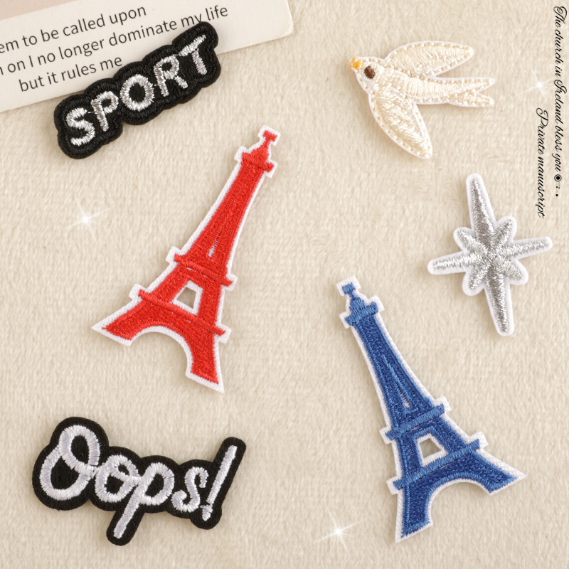 Iron on patches Clothing Accessories Adhesive Embroidery Sticker High Tower English Patch Sticker Accessories Cloth Sticker