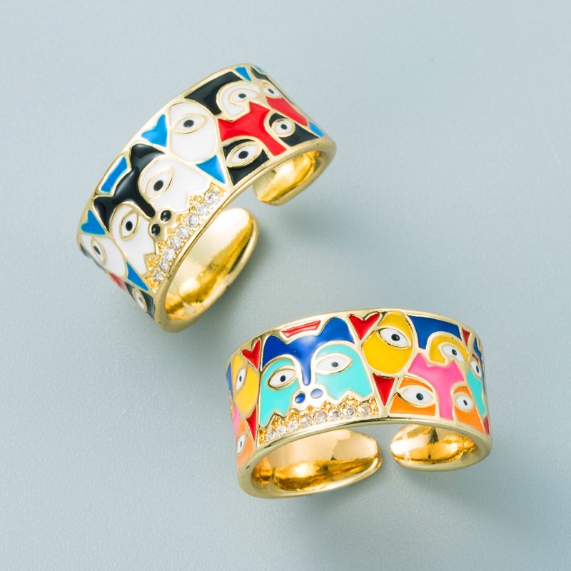 Retro Colorful Oil Eye Copper Gold-plated Ring Wholesale Nihaojewelry display picture 3
