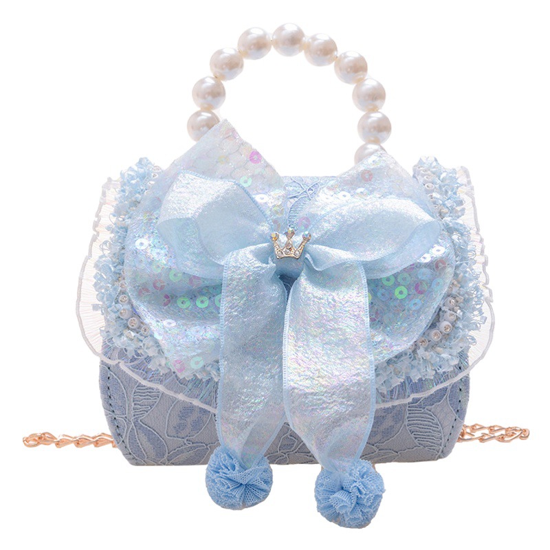 Children's Pearl handbag 2022 new personality children's bow crossbody bag fashion Princess cotton and linen coin purse