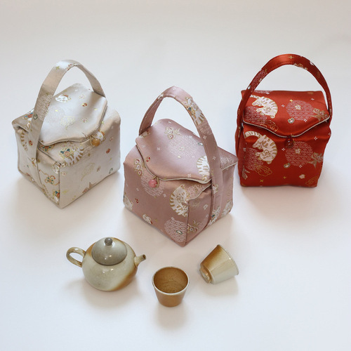 Brocade one pot and two cups tea set cloth bag pot bag gift handbag lid bowl male cup plus cotton fabric storage packaging bag