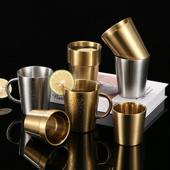 Cross-border beer cup coffee cups children's cups double-layer insulated Korean-style 304 stainless steel water cup gold brushed
