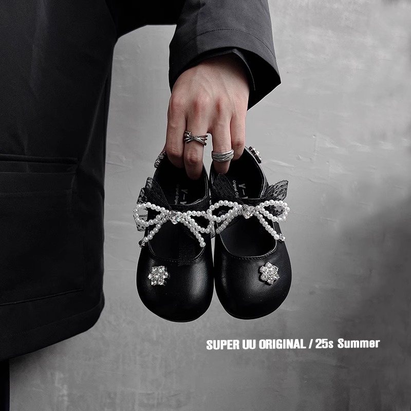 British Style Girls' Rhinestone Leather Shoes Autum New Bow Beaded Little Girl Performance Dance Shoes Kidsren's Shoes