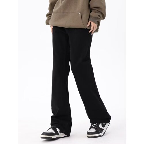 American Street High-Street Black Denim Straight-Leg Pants for Men and Women, National Trend Versatile Straight Leg Basic Slimming Pants