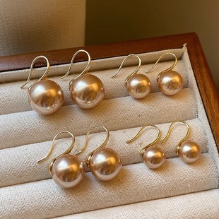 Domestic Shijia Pearl Champagne Gold High Heels Pearl Ear Hooks Light Luxurious Temperament Earrings Autumn and Winter Earrings