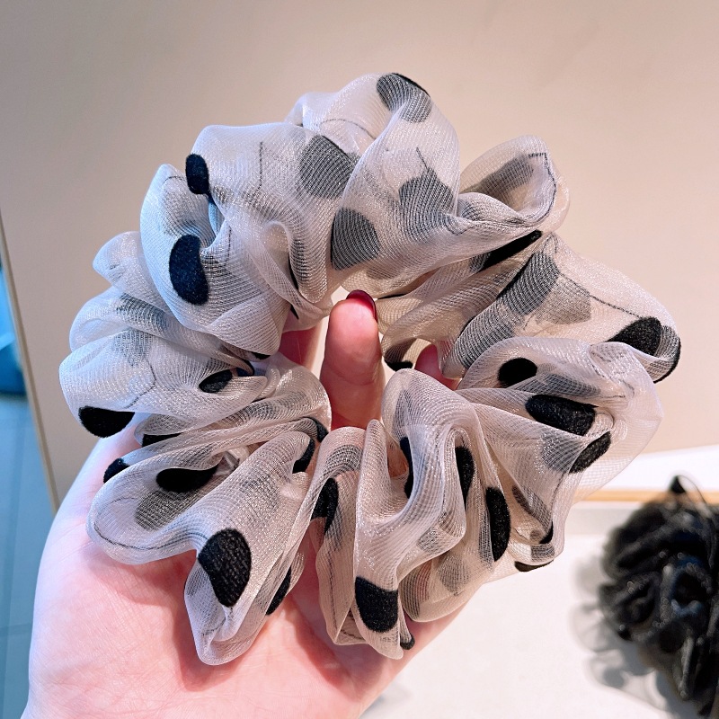 13g Weight Festival Occasion Organza Material Geometric Pattern Women'S Gender Retro Style Pink, Black Color South Korea Imported Organza Retro Polka Dot Large Intestine Hair Circle Temperament Fairy Head Tie Rubber Band Large Intestine Circle Headdress Female 4