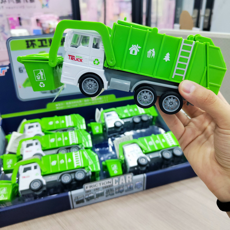 6-Piece Set of Realistic Sound and Light Inertia Sanitation Vehicles Garbage Transport Truck Model Boys' Children's Toys for Night Market and Park Stalls