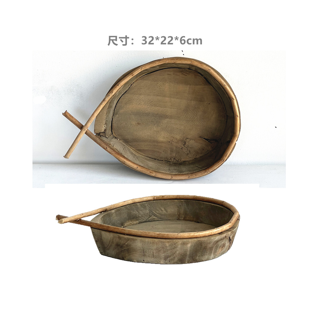 Bandeja de madera hecha a mano para servir bocadillos y frutas, decoración de escritorio para el hogar, estilo wabi-sabi.