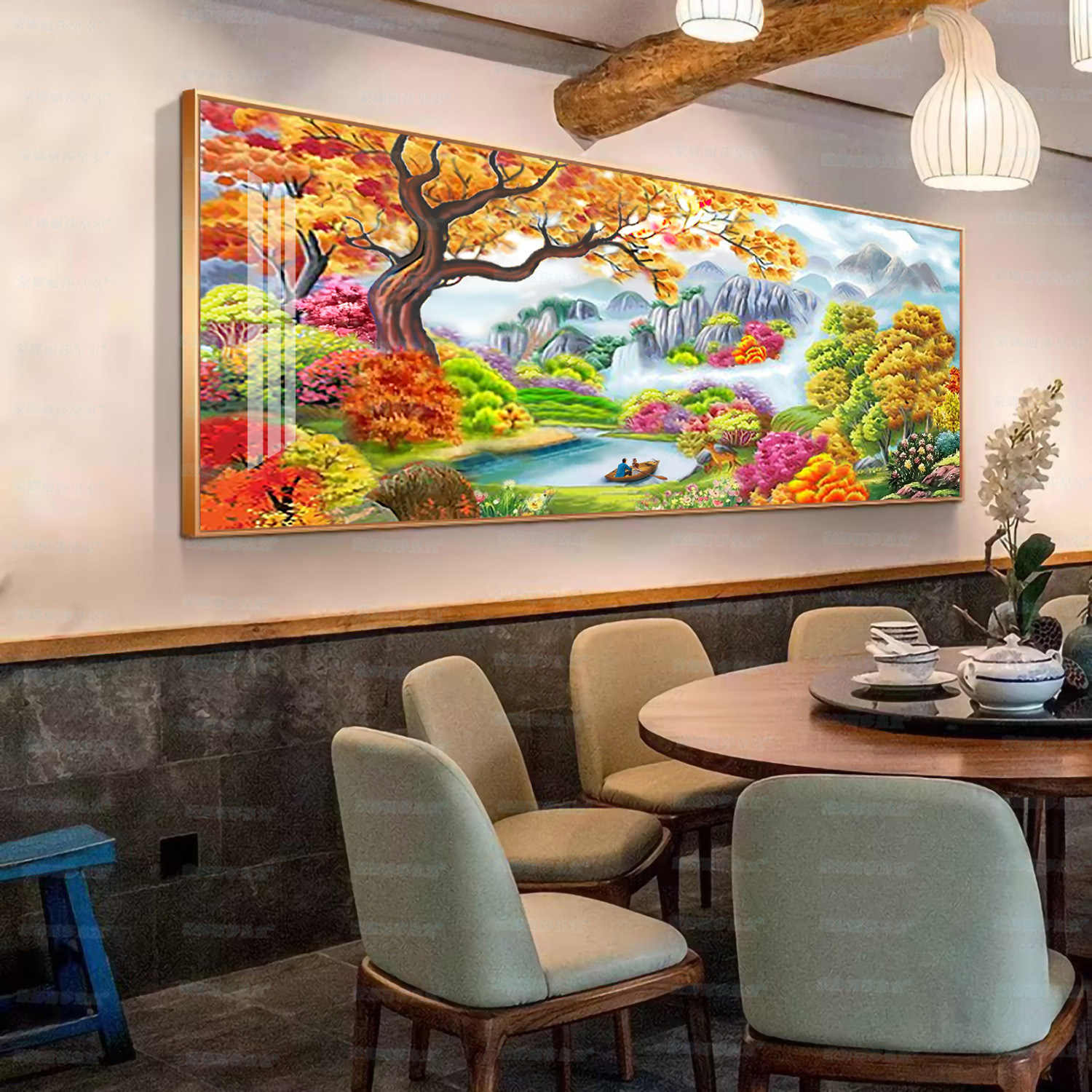 Monalisa real Cruz paraíso nueva versión gran paisaje moderno pintura hecha a mano bordado hilo